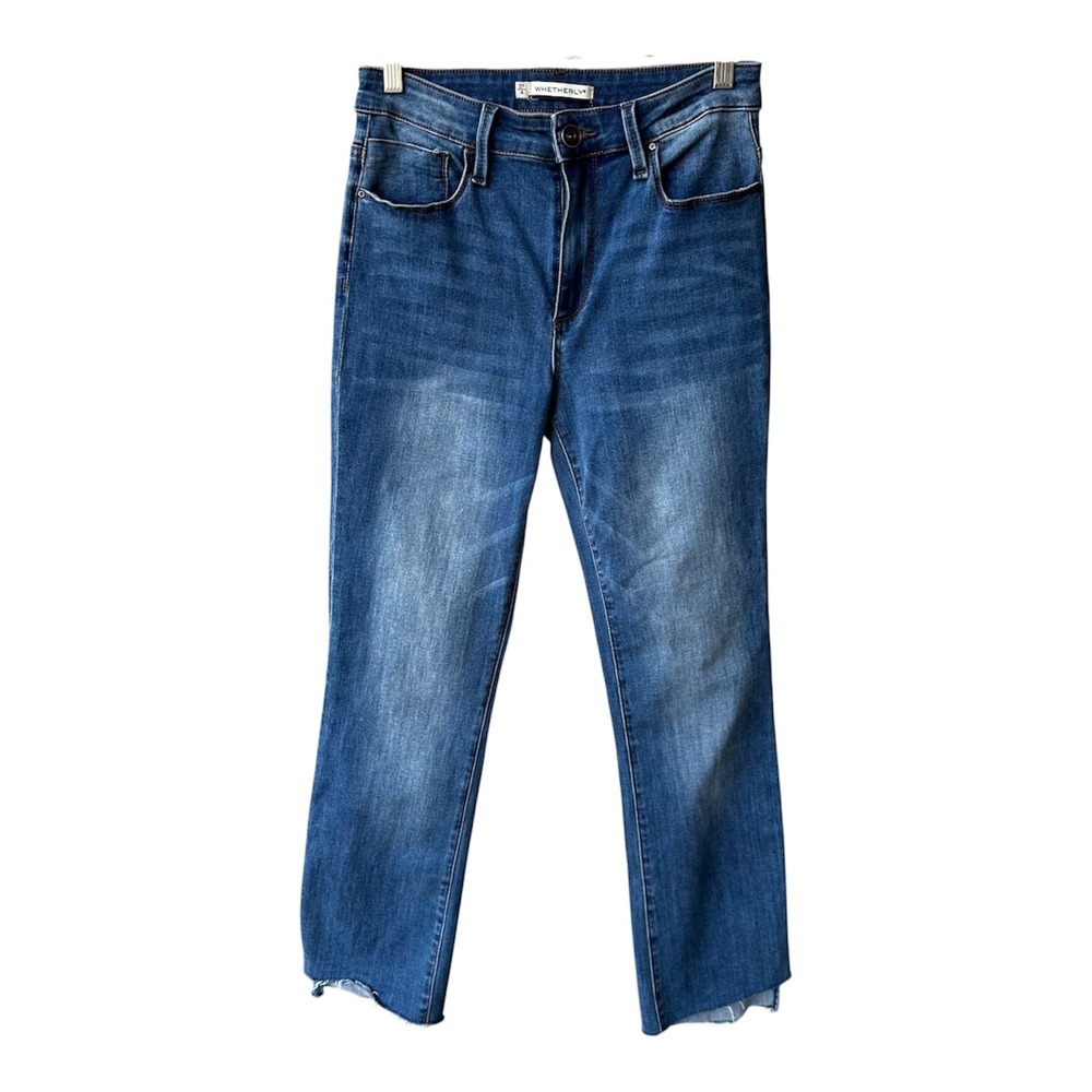 Whetherly Jeans Pants Savannah High Rise Slim Kick Flare Blue Raw Hem Size 27